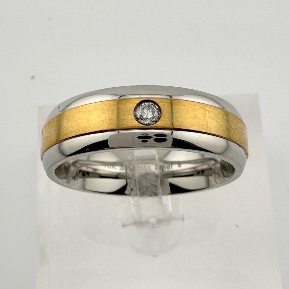 10 kt Gold & Stainless Steel Single Diamond Wedding Band Size 12